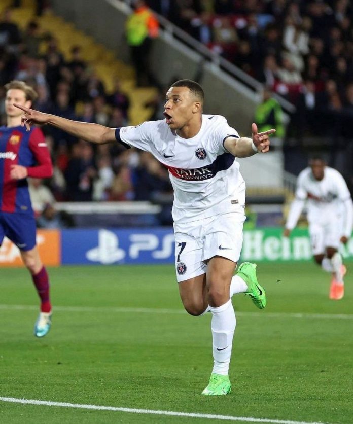 Kylian Mbappe selebrasi usai cetak gol di Liga Champions (sumber: @k.mbappe)