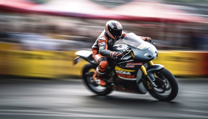 Blurred motion, extreme speed, motorcycle racing excitement generative AI